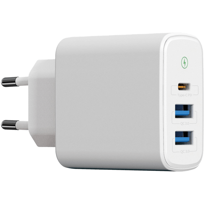 Ładowarka sieciowa WG fast charge 3x USB/QC 3.0+QC 3.0+PD 3.0/2xUSB-A+1xUSB-C biała ogółem front