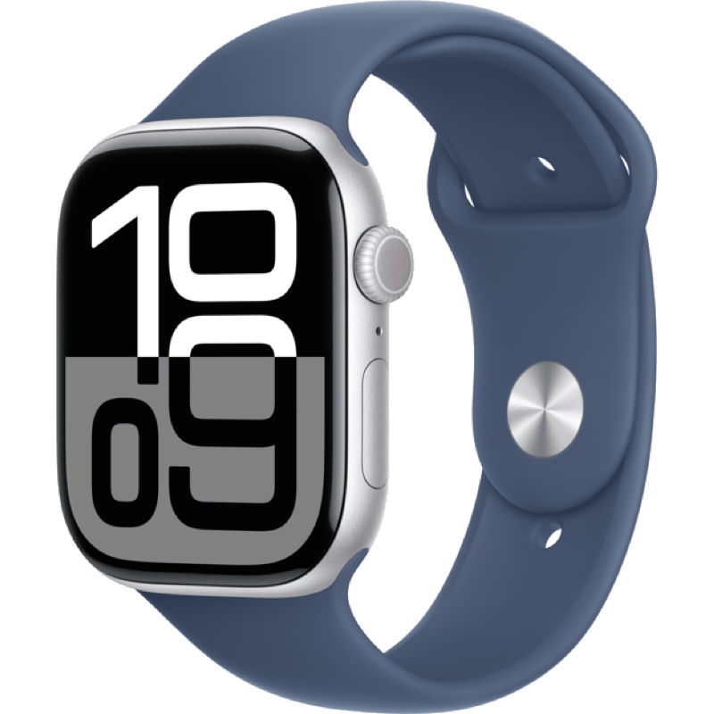 Apple Watch S10 GPS + eSIM (Cellular) 42mm niebieska opaska front lewy obrót